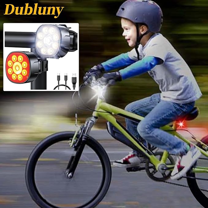 Bike Lights Front and Back for Night Riding Safety,Super Bright Headlight and Red Rear Tail,IP65 Waterproof USB Charging,with 8 Ultra-Bright LED Beads 8+7 Lighting Modes for All Road Bicycle