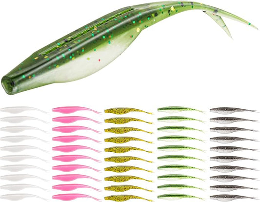 Forked Tail Soft Baits- Realistic Jerk Bait & Fluke Action Soft Lures for Bass, Trout & Crappie - Versatile Freshwater & Saltwater Fishing Bait (2.75"-5")