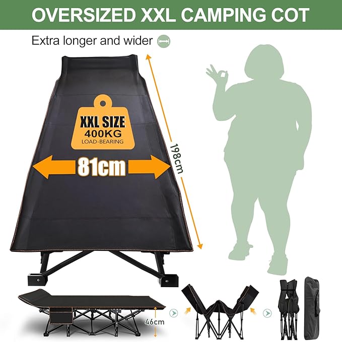 ABORON 2PK Oversized Folding Camping Cot for Adults, Double Layer 1200D, 500lb Capacity, Heavy Duty Guest Cot with Mat & Carrying Bag for Indoor & Outdoor Use