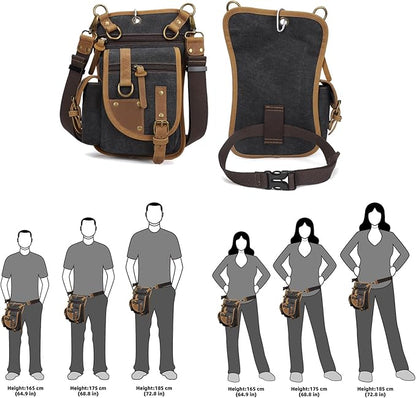 Canvas Drop Leg Bag Tactical Thigh Outdoor Waist Pack for Men Women Military Cycling Multi-Pocket Waist Fanny Pouch Daypack (C116-Black)