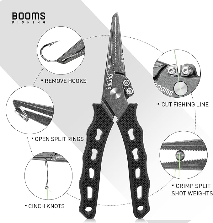 Booms Fishing F07 Pliers Hook Remover, Split Ring Pliers Stainless Steel, Saltwater Tools With Lanyard and Sheath, Gift for Men