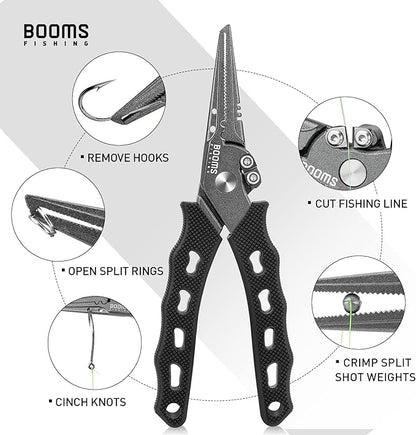 Booms Fishing F07 Pliers Hook Remover, Split Ring Pliers Stainless Steel, Saltwater Tools With Lanyard and Sheath, Gift for Men