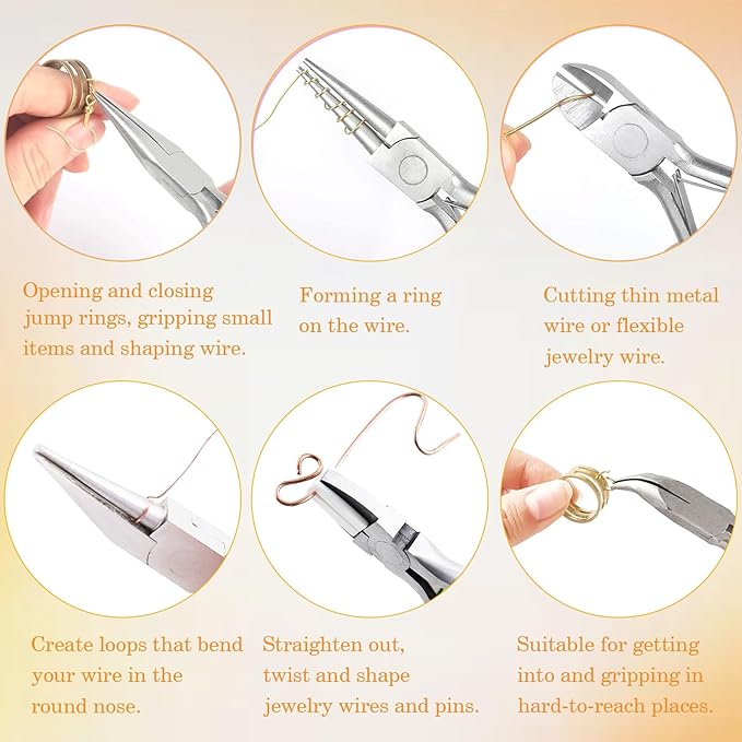 6 Pack Jewelry Pliers Set, Mini Pliers Set, Jewelry Making Include Flat, Jewelry Tools, Needle, Round, Bending Linesman, Applicable to Handicrafts, Earring Making, Repairing Electronic