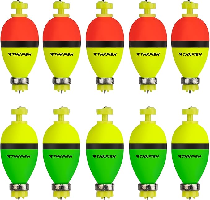 THKFISH Fishing Bobbers Floats,10 Packs Weighted Bobbers, Foam Oval Slip Bobbers for Fishing, Three Colours Crappie Bobbers, for Fishing Bluegill Crappie Panfish Bass Trout, 1in 1.5in 2in