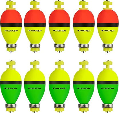 THKFISH Fishing Bobbers Floats,10 Packs Weighted Bobbers, Foam Oval Slip Bobbers for Fishing, Three Colours Crappie Bobbers, for Fishing Bluegill Crappie Panfish Bass Trout, 1in 1.5in 2in