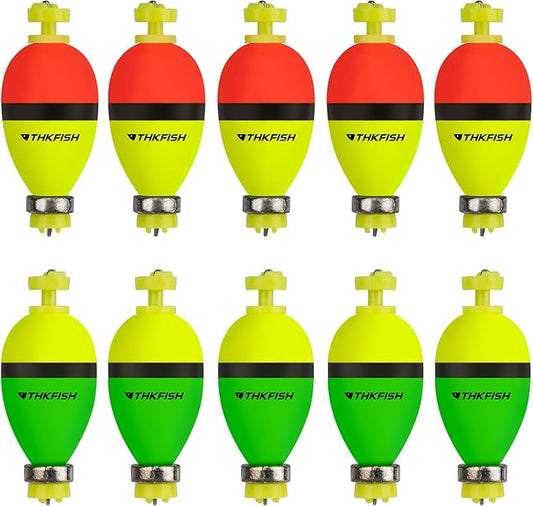 THKFISH Fishing Bobbers Floats,10 Packs Weighted Bobbers, Foam Oval Slip Bobbers for Fishing, Three Colours Crappie Bobbers, for Fishing Bluegill Crappie Panfish Bass Trout, 1in 1.5in 2in