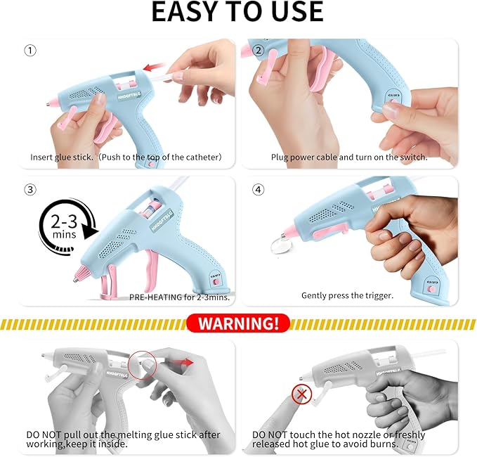 20W Cordless Hot Glue Gun,Glue Gun with 30 Glue Sticks (7×150mm),90s Fast Heating,2600mAh Type-C Rechargeable Mini Glue Gun for DIY Crafts,Home Repairs,Kids' School Projects & Gift Making-Blue