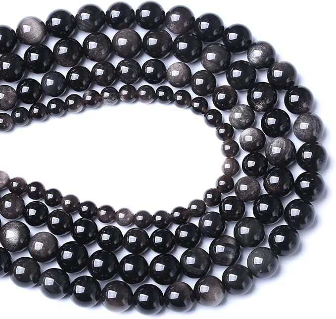 8MM 46PCS Natural Stone Silver Obsidian Loose Beads for Jewelry Making DIY Bracelet