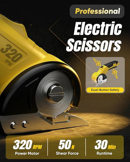 Cordless Electric Cardboard Cutter – Rechargeable Rotary Scissors for Cardboard/Fabric/Carpet/Leather, Heavy-Duty Box Cutter with Safety Lock, 2 Blades, Storage Case & Gloves for Craft, Shipping & DIY