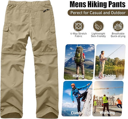 Mens Hiking Convertible Pants Quick Dry Waterproof Zip Off Lightweight Cargo Safari Fishing Work Pants Trousers with Belt