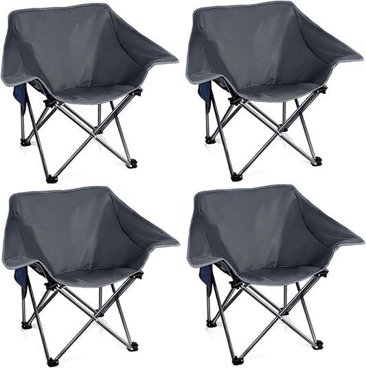 4 Pack Portable Camping Chair Compact Collapsible Outdoor Folding Sports Chairs for Adults Heavy Duty Camp Sporting Events Park Lawn 400 Lbs Black Gray