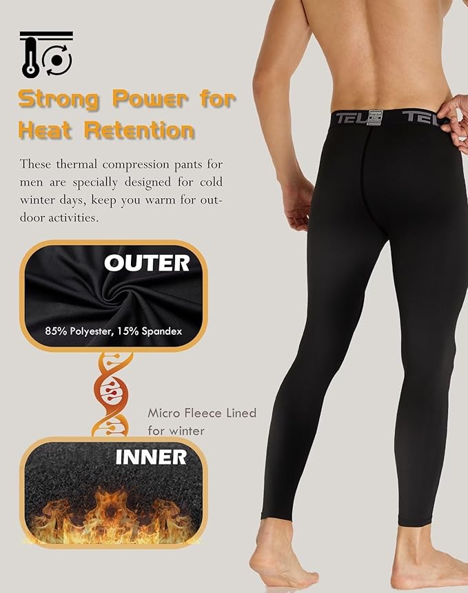 5 or 4 Pack Men's Thermal Compression Pants Fleece Lined Sports Tights Athletic Leggings Cold Weather Baselayer Winter Gear