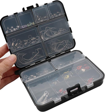 Fishing Accessories Kit with Hooks, Bass Casting, Sinkers, Swivels, Snaps, Sinker Slides, Line Beads, Fishing Set with Tackle Box Lanyard