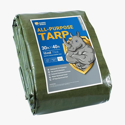 GUARD SHIELD Heavy Duty Tarp 30x40 Feet Green Multi Purpose Thick Waterproof Poly Tarp Cover 10mil