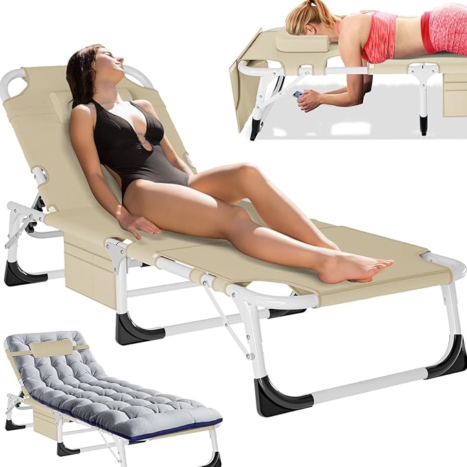 MOPHOTO Tanning Chair, Outdoor Sunbathing Lounge Chair 5-Position, Folding Chaise Lounger, Sun Tanning Lounger with Face Hole, Perfect for Pool Beach Patio