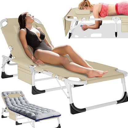 MOPHOTO Tanning Chair, Outdoor Sunbathing Lounge Chair 5-Position, Folding Chaise Lounger, Sun Tanning Lounger with Face Hole, Perfect for Pool Beach Patio