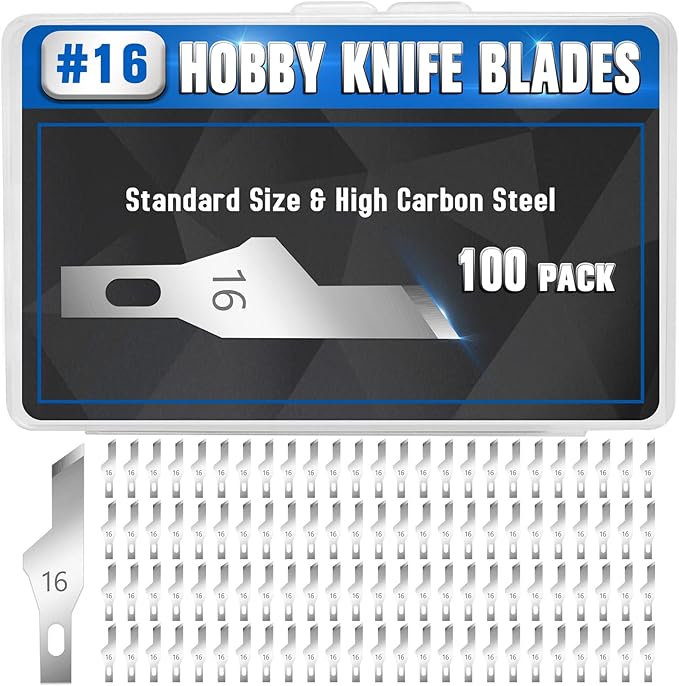 DIYSELF 100 Pack Exacto Knife Blades #16, Hobby Knife Blade Refills for Precision Cutting, 16 Exacto Blades Replacement, High Carbon Steel, Precision Craft Knives Blade for Scrapbooking, Stencil (#16)