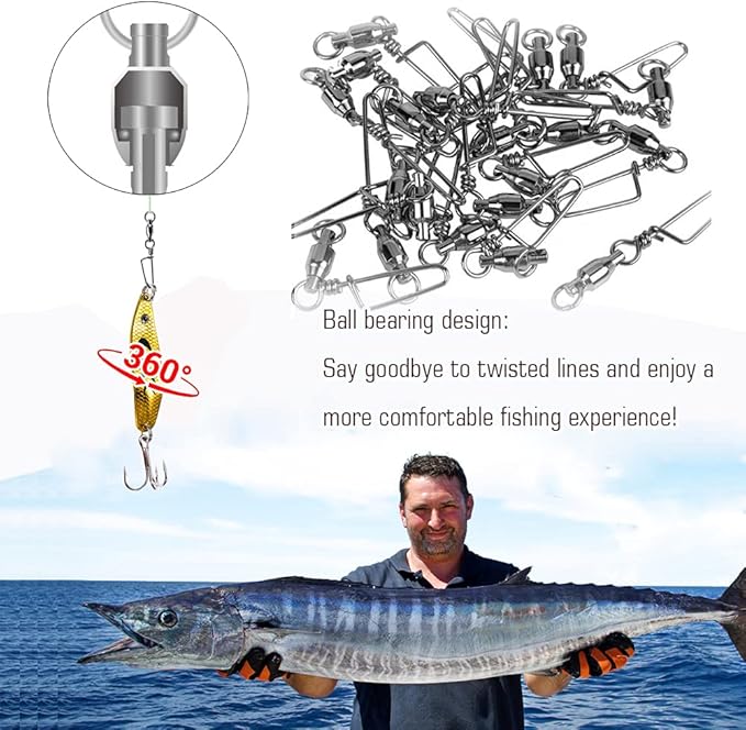 AMYSPORTS Saltwater Connector Fishing Snap Swivel High Strength Snaps Swivel Freshwater Ball Bearing Fishing Swivels Stainless Steel Corrosion Resistant Black Nickel