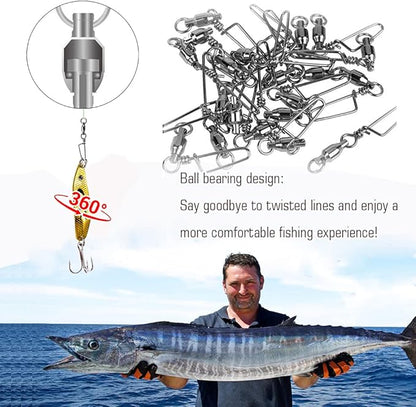 AMYSPORTS Saltwater Connector Fishing Snap Swivel High Strength Snaps Swivel Freshwater Ball Bearing Fishing Swivels Stainless Steel Corrosion Resistant Black Nickel