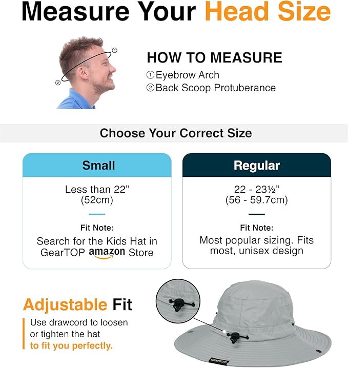 GearTOP Safari Hat for Men Sun Hats for Women UV Protection UPF 50+ Fishing, Gardening, Hiking Hat (22-23 1/2")