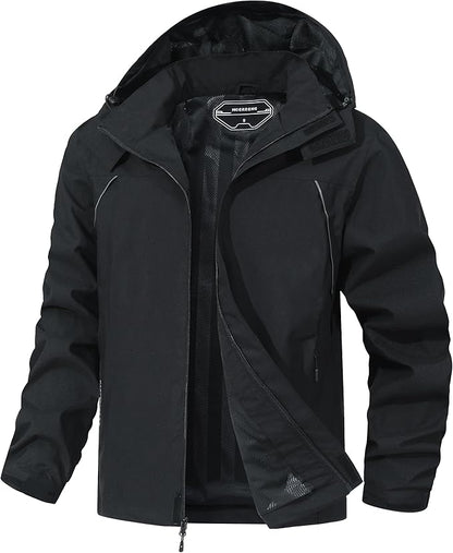 Outdoor Men's Waterproof Raincoat Windbreaker Lightweight Rain Jacket with Detachable Hood