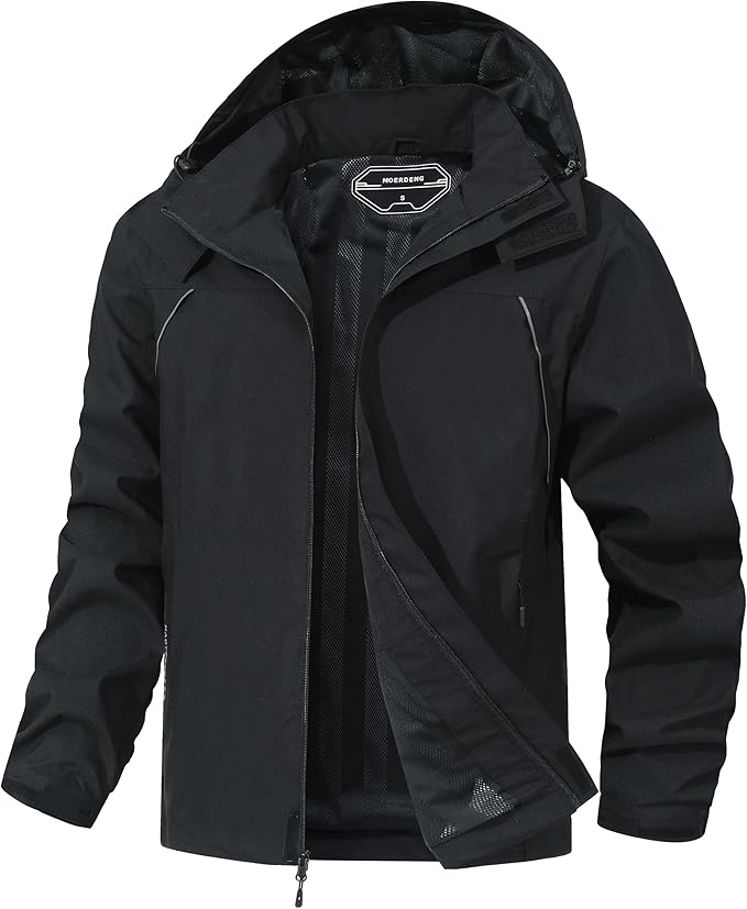 Outdoor Men's Waterproof Raincoat Windbreaker Lightweight Rain Jacket with Detachable Hood