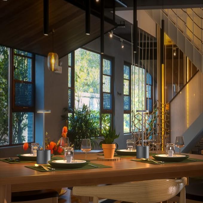 2Pack Cordless Table Lamp, Rechargeable LED Battery 5000mAh Metal USB Portable Powered Desk Lamp, 3 Levels Brightness Light for Restaurants Outdoor (2pack 10.25in Grey)