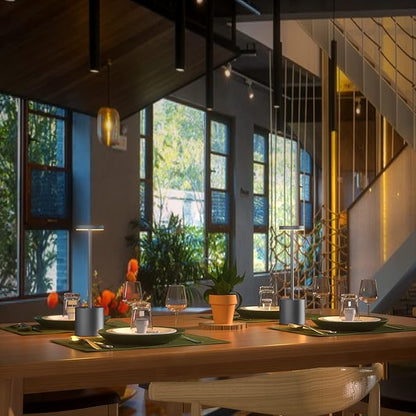 2Pack Cordless Table Lamp, Rechargeable LED Battery 5000mAh Metal USB Portable Powered Desk Lamp, 3 Levels Brightness Light for Restaurants Outdoor (2pack 10.25in Grey)