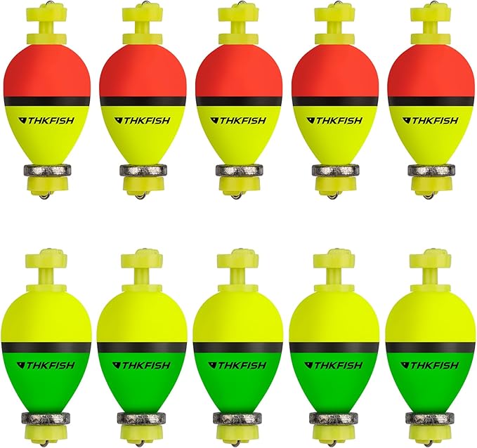 THKFISH Fishing Bobbers Floats,10 Packs Weighted Bobbers, Foam Oval Slip Bobbers for Fishing, Three Colours Crappie Bobbers, for Fishing Bluegill Crappie Panfish Bass Trout, 1in 1.5in 2in