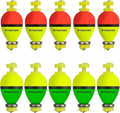 THKFISH Fishing Bobbers Floats,10 Packs Weighted Bobbers, Foam Oval Slip Bobbers for Fishing, Three Colours Crappie Bobbers, for Fishing Bluegill Crappie Panfish Bass Trout, 1in 1.5in 2in