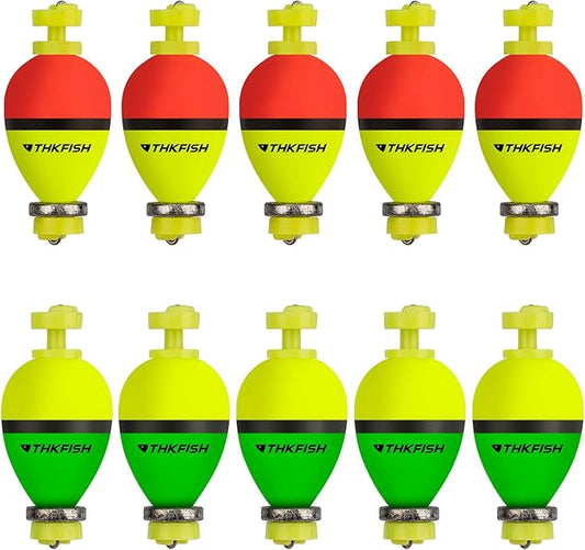 THKFISH Fishing Bobbers Floats,10 Packs Weighted Bobbers, Foam Oval Slip Bobbers for Fishing, Three Colours Crappie Bobbers, for Fishing Bluegill Crappie Panfish Bass Trout, 1in 1.5in 2in