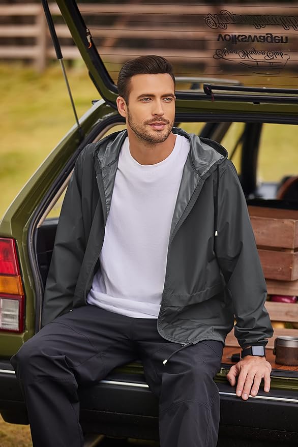 COOFANDY Mens Packable Rain Jacket Lightweight Waterproof Raincoat with Hood Outdoor Rain Gear Travel Hiking Cycling