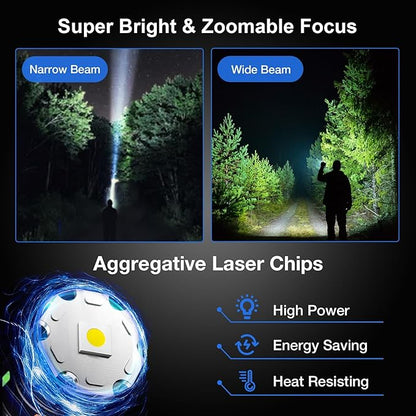 Rechargeable Flashlight High Lumens 900,000L, Peascat Super Bright LED Handheld Flashlights, Rechargeable Power Tactical Flash Light With 5 Modes, Cob Side Light, USB C, Waterproof For Home, Emergency
