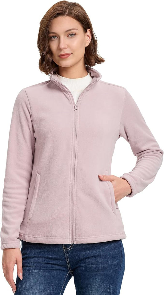 33,000ft Women's Zip Up Fleece Jacket, Long Sleeve Warm Soft Polar Lightweight Coat with Pockets for Winter