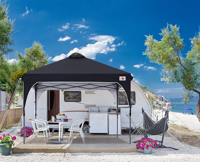ABCCANOPY Outdoor Pop up Canopy Tent, 8x8 Instant Portable Canopy for Camping, Beach, Backyard, Black