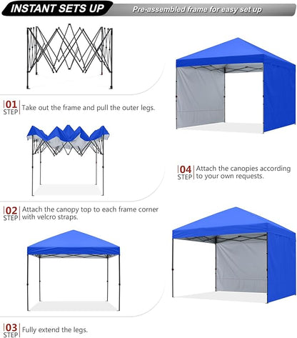 ABCCANOPY Easy Pop up Canopy Tent with 2 Sidewalls for Outdoor Sun Blocking or Rain Protection, 8x8, Royal Blue