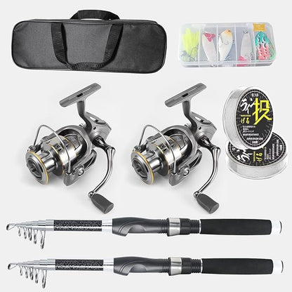 2PACK Fishing Pole Combo,Carbon Fiber Fishing Rod Spinning Reels Fishing Carrier Bag for Travel Saltwater Freshwater