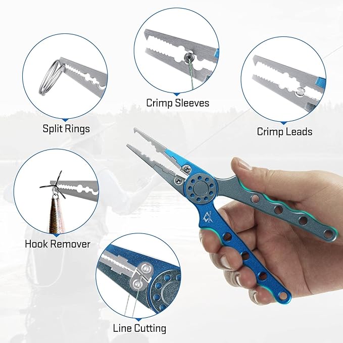 Piscifun Fishing Pliers, Saltwater Fishing Pliers with Split Ring, Fish Hook Remover, Corrosion Resistance Fly Fishing Pliers with Braid Cutters, Sheath and Lanyard, Fishing Gear Gifts for Men