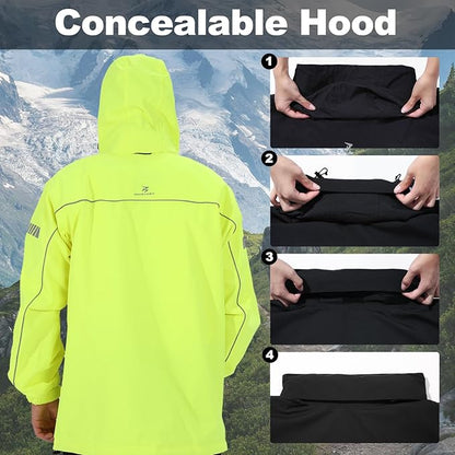 Rain Suit for Men, Packable Waterproof Rain Jacket & Pants, Reflective Raincoat Rain Gear for Outdoor Golf Hiking Fishing