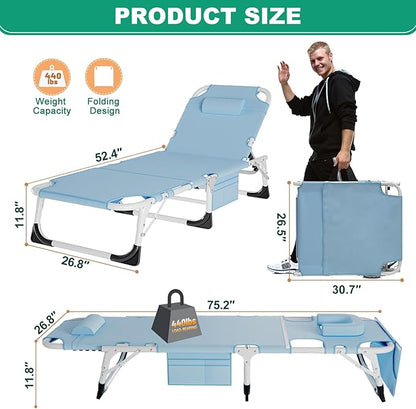 LILYPELLE Portable Folding Camping Cot, Adjustable 5-Position Face Down Folding Chaise Lounge Chairs, Outdoor Portable Bed Sleeping Cot for Camping, Pool, Beach, Patio