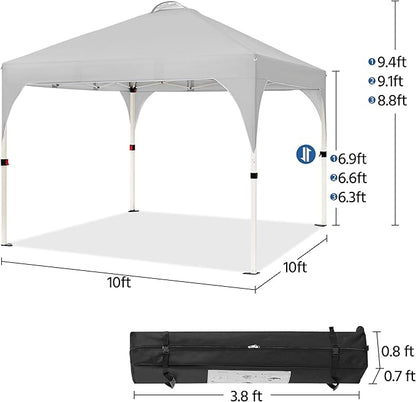 Yaheetech 10x10 Pop Up Canopy Tent with Vent, Easy Set Up Tent, Instant Sun Shelter Canopy with Wheeled Bag, 4 Sandbags, 12 Stakes & 4 Ropes, for Parties, Beach, Outdoor, Light Gray