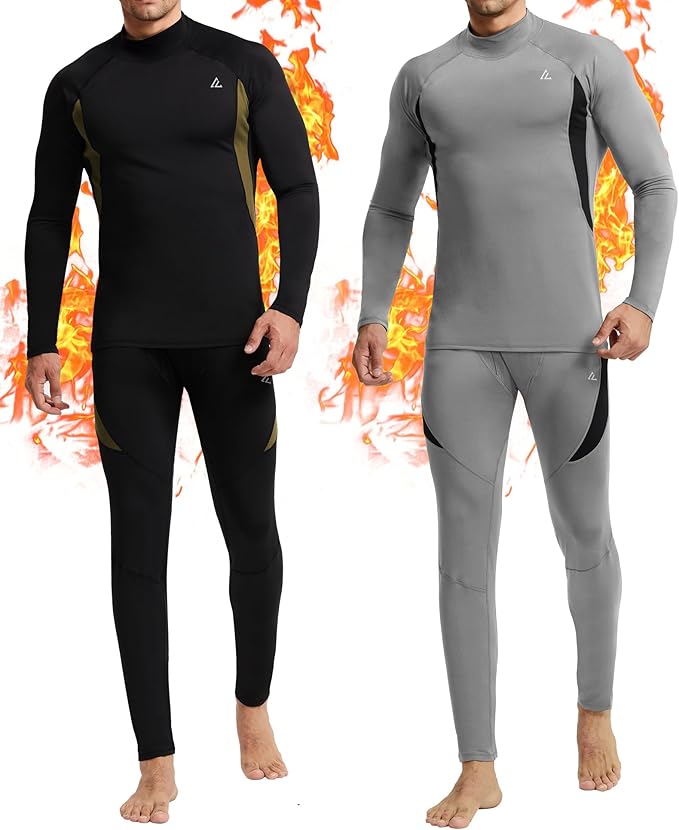 CL convallaria 2 Pack Mens Thermal Underwear Fleece Lined Long Johns Winter Base Layer Cold Weather Hunting Gear