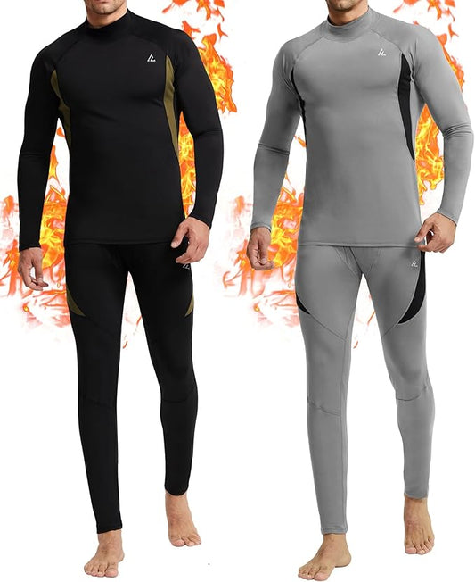 CL convallaria 2 Pack Mens Thermal Underwear Fleece Lined Long Johns Winter Base Layer Cold Weather Hunting Gear