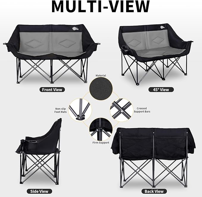 2 Person Camping Chair Camping Loveseat Oversized Double Folding Camping Chair Heavy Duty Two Person Camp Chair Love Seat Dou Chairs Sport Lawn Chair for Adults