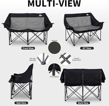 2 Person Camping Chair Camping Loveseat Oversized Double Folding Camping Chair Heavy Duty Two Person Camp Chair Love Seat Dou Chairs Sport Lawn Chair for Adults