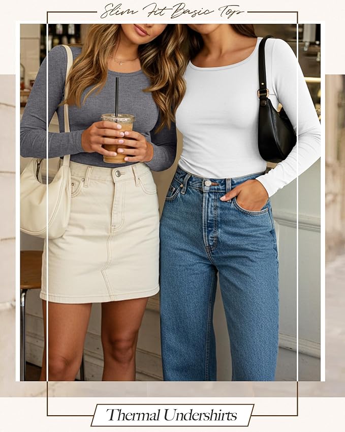 Neer 3 Pack Women's Thermal Shirts Long Sleeve Crew Neck Fleece Lined Undershirts Slim Fit Basic Tops Winter Base Layer