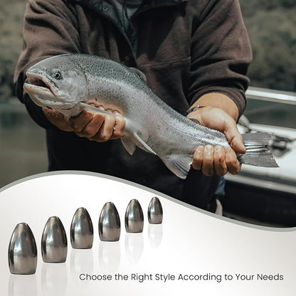 Pristis 12 pcs Tungsten Fishing Weights, Compact Bullet Sinkers Kit for Fishing line, Drop Shot Texas Carolina Rig Hook Weight for Bass Walleye Perch Trout Crappie Bait