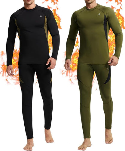 CL convallaria 2 Pack Mens Thermal Underwear Fleece Lined Long Johns Winter Base Layer Cold Weather Hunting Gear
