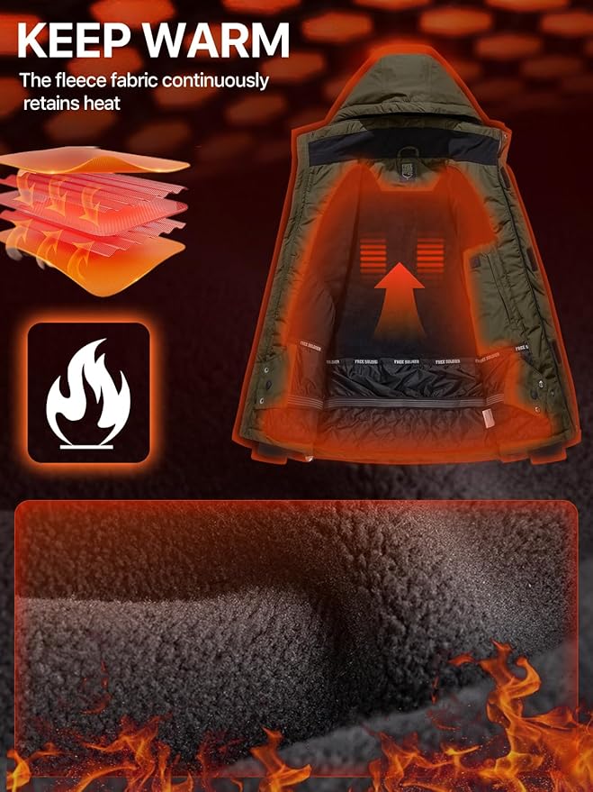 FREE SOLDIER Men's Waterproof Ski Jacket Fleece Lined Warm Winter Snow Coat with Hood Fully Taped Seams