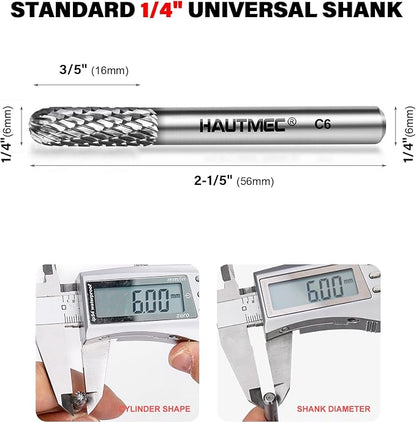 HAUTMEC Tungsten Carbide Rotary Burr Bit – 1/4" Shank, Double Cut Tungsten Rotary File for Die Grinder, Professional Grade, Suit for Metal Carving, Grinding, Engraving & Deburring - HT0198